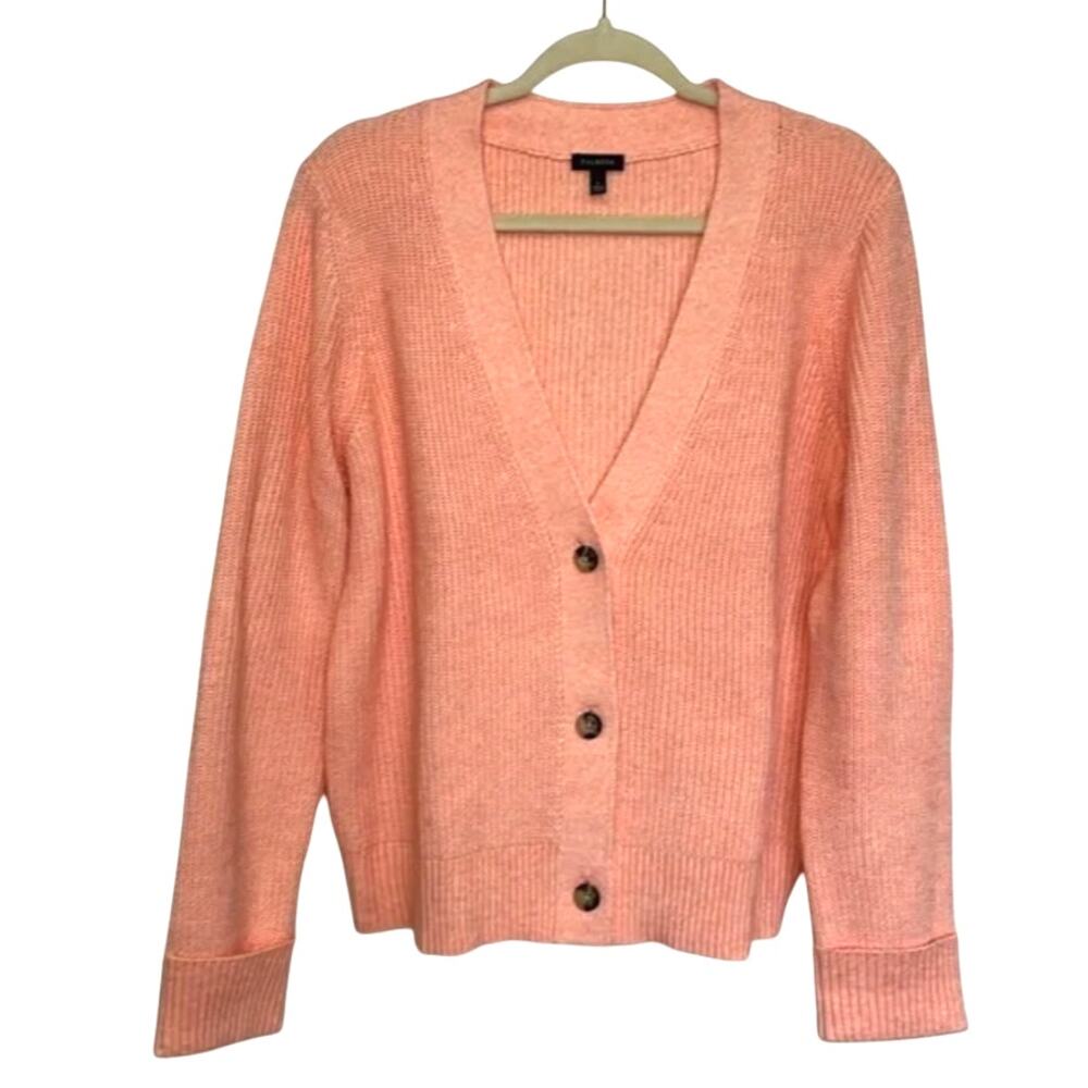 Talbots Petite Shaker Stitch Cardigan Peachy Orange Button Front Sweater PS